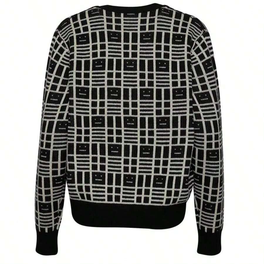 Acne Studios Face Checkerboard Logo Cardigan Black SHEIN USA