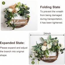 Guirnalda de puerta delantera OMERAI con eucalipto artificial de bienvenida, guirnalda de Navidad de 24 pulgadas, guirnaldas de Halloween para puerta delantera, guirnalda de otoño para decoración de fiesta de Navidad, guirnaldas de bienvenida para todas las estaciones