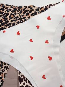 7 件装 女式隐形无缝低腰性感豹纹爱心印花运动加大码比基尼三角裤 - 彩色 - 查看 7