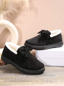 Botas quentes com forro de pelúcia, decoração de laço, sola antiderrapante, botas curtas de inverno 2024 para mulheres