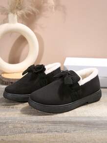 Botas quentes com forro de pelúcia, decoração de laço, sola antiderrapante, botas curtas de inverno 2024 para mulheres