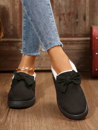 Warm Boots With Plush Lining, Bow Decor, Anti-Slip Sole, Winter 2024 Short Ankle Boots For Women