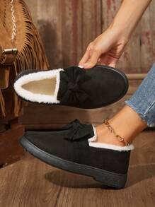 Botas quentes com forro de pelúcia, decoração de laço, sola antiderrapante, botas curtas de inverno 2024 para mulheres