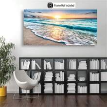 1 件海滩墙壁艺术海滩墙壁装饰蓝海日落白海滩海洋墙壁艺术海滩图片墙壁艺术海景帆布印刷海洋装饰海滩装饰卧室家居装饰无框架 - 彩色 - 查看 3