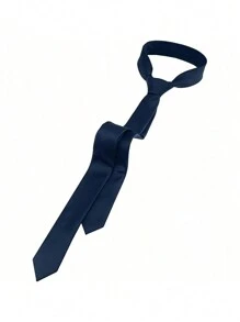 1pc Men's Solid Color Skinny Tie, Business Formal Necktie (2 Inches) Men Necktie - Navy Blue - View 3