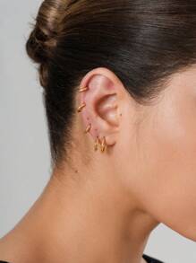 5 Đôi Bông Tai Vòng Nhỏ Cho Nữ: Bông Tai Vòng Huggie Mạ Vàng 18K Cho Sụn Helix Tragus, Bông Tai Hoop Nhỏ Bé - Vàng - Xem 5