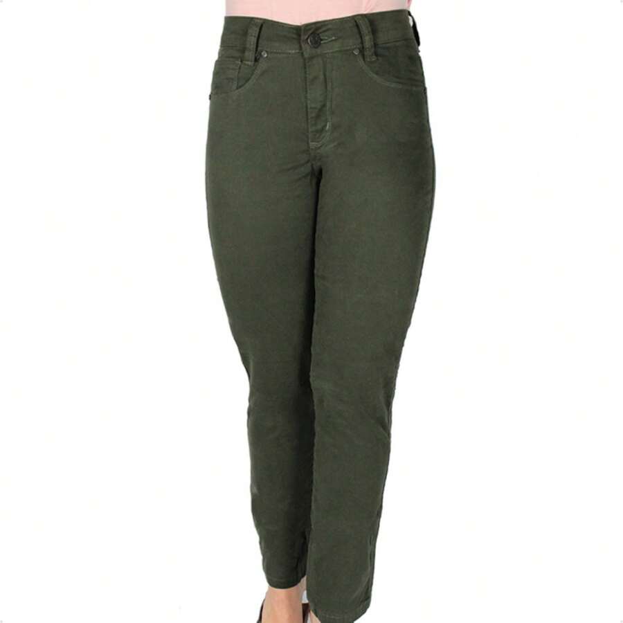 Women's Twill Trousers With Lycra Elastane And Built-In Knife Pocket, Green - màu xanh lá - Xem 1