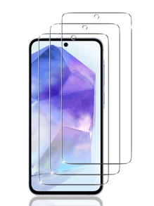 3 piezas de protector de pantalla de vidrio templado de alta definición compatible con Samsung///Redmi/Vivo/Infinix/Honor/OnePlus, vidrio templado de alta dureza, resistente a arañazos diarios, hidrofóbico y oleofóbico, amigable con la carcasa, fácil instalación, pantalla de alta definición - transparente - Ver 1