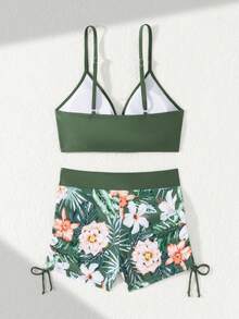 Floral Print Wrap-Style Swim Trunks, Suits For Various Occasions Bikini Swimwear 2 Pieces Set, For Summer Beach Vacation