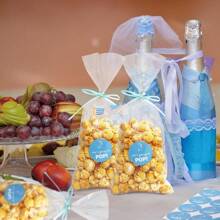 220 Pcs Clear Popcorn Bags Bulk 4.92 X 10.83 Inch Cellophane Treat Bags With She Is Going To Pop Label 2 Rolls Ribbon Plastic Popcorn Bags For Party Gift Wrapping Food Storage Shower Decor(Blue) - 220 chiếc - Xem 4