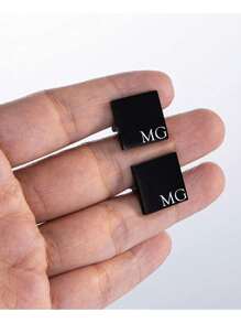 个性化镌刻袖扣、婚礼角色袖扣、个性化姓名日期方形袖扣、伴郎伴郎袖扣、伴郎礼物 - 方形袖扣 - 查看 12