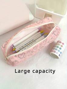 2pcs Pink Heart Pencil Cases - Large Capacity, Stylish Stationery Organizer For Students & Daily Use Cute Pencil Case Pencil Case Pouch - Pink - View 6