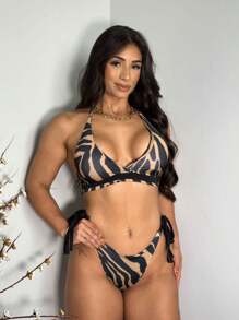Biquíni   Bicolor Com Bojo  Calcinha Asa Delta Moda Gringa Roupa Feminina Moda Praia - Verde - Visão 2