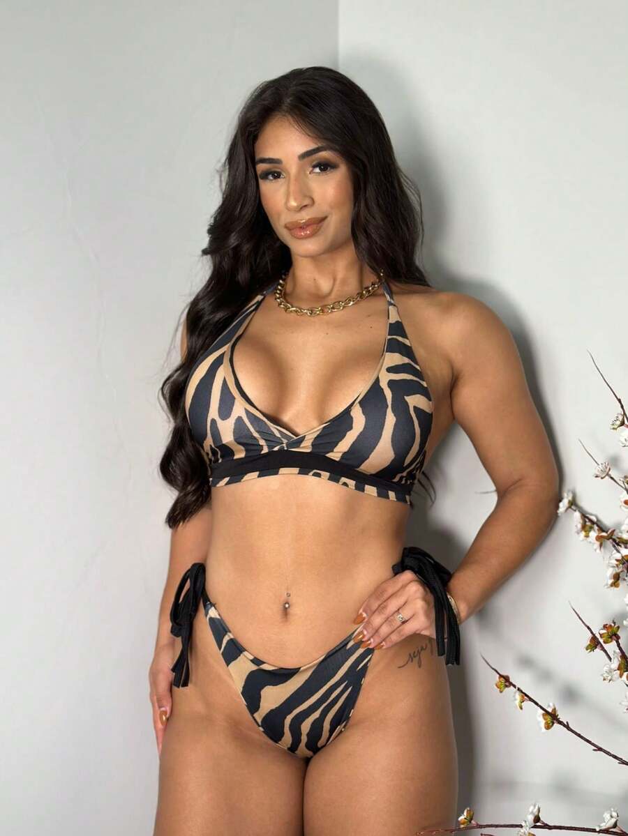 Biquíni   Bicolor Com Bojo  Calcinha Asa Delta Moda Gringa Roupa Feminina Moda Praia - Verde - Visão 1