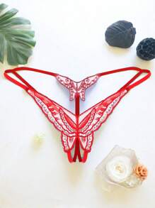 AB. 这款性感刺绣开裆丁字裤饰有水钻，精致的刺绣工艺搭配闪亮的亮片点缀，尽显奢华质感，行走间闪耀动人光芒。低腰剪裁贴合腰腹曲线，不易卷边，日常穿着舒适无痕，更可打造特殊场合的迷人风采。性感与舒适兼具，满足您对美的所有想象，穿上它，瞬间化身自信女神！ - 紅色 - 查看 5