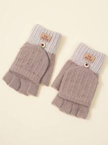 1双情侣针织半指手套，简约设计户外防寒保暖翻盖露指手套，秋冬 - 手套 - 查看 5