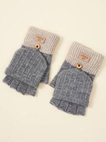 1双情侣针织半指手套，简约设计户外防寒保暖翻盖露指手套，秋冬 - 手套 - 查看 7