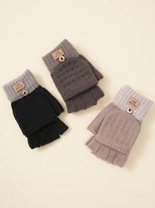 1双情侣针织半指手套，简约设计户外防寒保暖翻盖露指手套，秋冬 - 手套 - 查看 4