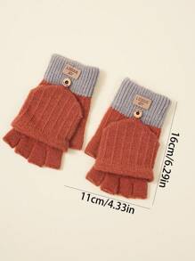 1双情侣针织半指手套，简约设计户外防寒保暖翻盖露指手套，秋冬 - 手套 - 查看 2