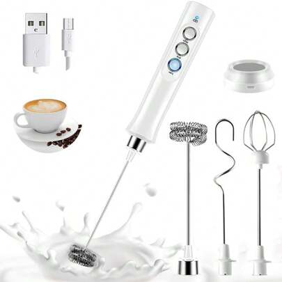 1 Pc 3 In 1 Portable Rechargeable Electric Milk Frother Foam Maker Handheld Foamer High Speeds Drink Mixer Coffee Frothing Wand Stonego Kitchen Tools School Supplies