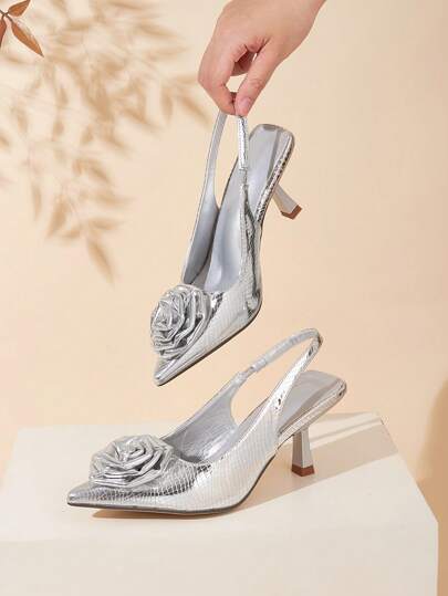 Damskie nowe eleganckie buty na obcasie z odkrytymi palcami i szpiczastymi noskami w stylu niszowym z motywem wróżek i kwiatów (asymetryczne wzory)