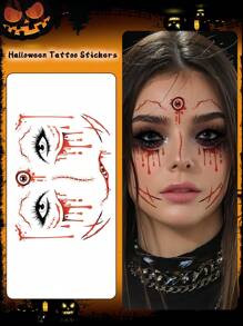 1pc Halloween Face Sticker, Scar & Blood Temporary Tattoo, Waterproof & Sweat-Resistant, Disposable Tattoo Sticker, Unisex, Suitable For Face, Neck, Arms And Other Body Parts, Creating Realistic Tattoo Effect - Multicolor - View 14