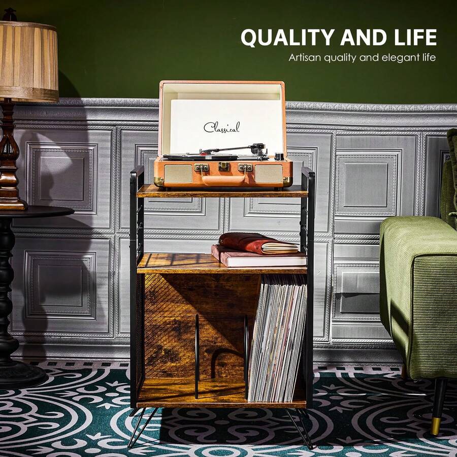 Mulikeer Record Player Stand, Turntable Stand With 3Tier Vinyl Record