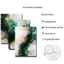 3Piece Emerald Green And Gold Fluid Ink Print Set, Living Room Wall Poster, Unframed - Multicolor - View 8