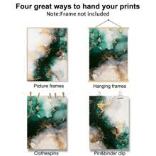 3Piece Emerald Green And Gold Fluid Ink Print Set, Living Room Wall Poster, Unframed - Multicolor - View 9