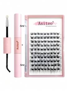 Asiteo 90 Pcs DIY Lash Kit Cluster Faux Mink Lashes Fluffy Messy 3D Cluster D Curl Lashes Mix Individual Eyelashes Extensions - 彩色 - 查看 7