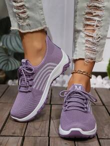 女士舒适网球跑步鞋轻便便穿运动鞋休闲女士步行鞋 - 紫色 - 查看 2