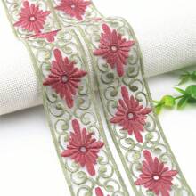 2码花朵镂空透明刺绣丝带蕾丝花边衣服帽子包包连衣裙DIY装饰配件 - 米色 - 查看 6