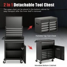 5-Drawer Rolling Tool Chest, High Capacity Tool Storage Cabinet With Lockable Wheels, Adjustable Shelf & Anti-Slip Liner, Removable Tool Box Organizer For Garage, Workshop, Black - Black - View 3