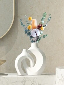 1 件白色陶瓷花瓶，波西米亚风格花瓶，风格甜甜圈形花瓶，适用于客厅、婚礼桌、办公室、卧室装饰 - 白色 - 查看 5