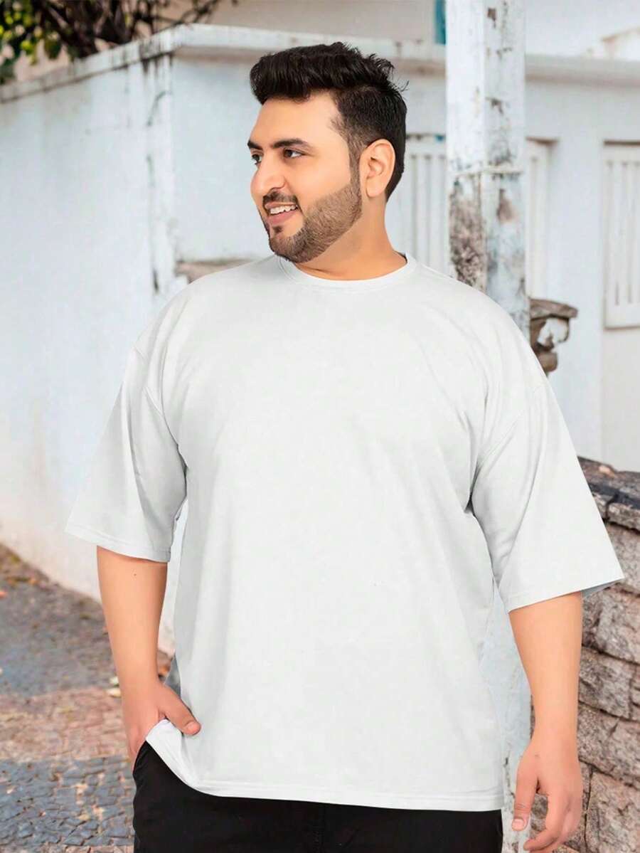 Men's Casual Basic Plus Size Plain T-Shirt 100% Cotton New Arrival - trắng - Xem 1
