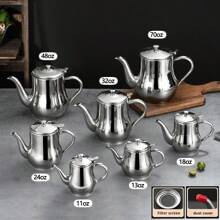 1pc Stainless Steel Oil Pot With Filter, Household Oil Bottle, Sauce Pot With Separation Filter, Suitable For Liquid Seasoning Storage, Kitchen Oil Dispenser With Lid And Press-Open Design - Silver - View 2