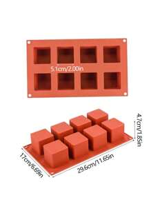 1个8孔方形硅胶慕斯/巧克力烘焙模具，5.1厘米砖红色，可用于制作布朗尼蛋糕、果冻、肥皂等DIY甜点，也适用于情人节派对、家居装饰和家居礼品。 - 磚紅色/5.1cm - 查看 9
