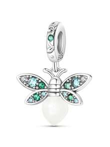 镀银吊饰花朵爱心七彩夜光萤火虫动物系列吊坠吊坠球适用于手链 DIY 女士珠宝 - 銀色 - 查看 16