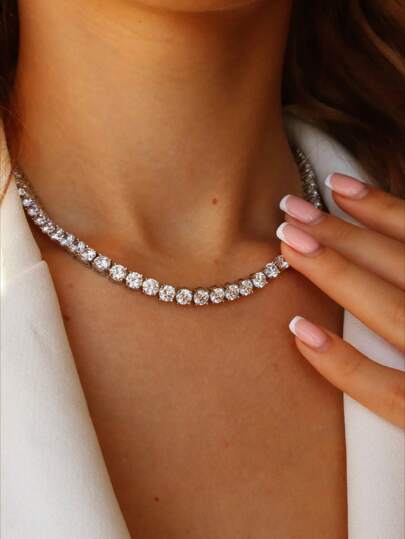 ESBERRY 1入組閃耀3MM氧化鋯頸鏈適合女士S925純銀魅力四射情人節精細的女士們首飾類禮品