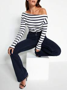 新款休闲百搭条纹女式 T 恤 - 白色 - 查看 1