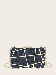 Bộ trang sức đính đá Rhinestone 4 món, vòng cổ, hoa tai, vòng tay, ví cầm tay, túi xách cho phụ nữ, túi đựng đồ ăn tối, túi đựng đồ dùng cho tiệc cưới, ví cầm tay cô dâu, túi xách cầm tay buổi tối lấp lánh, hình học nhỏ, kim loại rỗng, lấp lánh, túi xách đeo chéo, túi đựng đồ dùng cho tiệc cưới, dành cho phụ nữ và trẻ em gái - Màu xanh hải quân - Xem 5