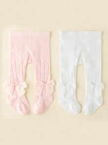 2 Piezas /set Mallas Para Bebés Con Lazo De Color Sólido Para Niñas, Para Otoño E Invierno - Multicolor - Ver 1