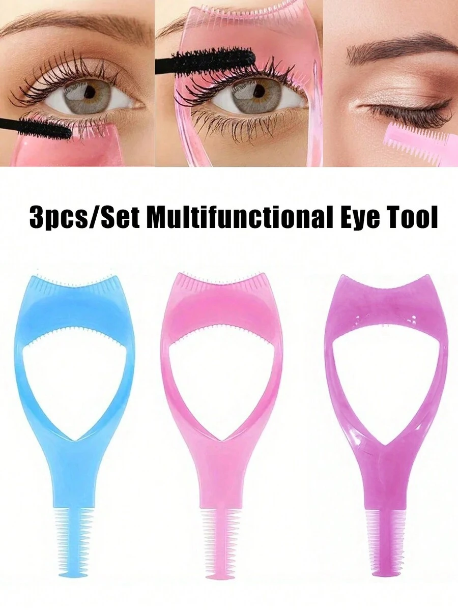 Bộ 3 dụng cụ trang điểm lông mi và phấn mắt 3 trong 1, mỹ phẩm hữu ích và kỳ diệu, lược chải lông mi đen và khuôn bút kẻ mắt tự làm, dụng cụ hỗ trợ bôi cho người mới bắt đầu, dụng cụ hỗ trợ trang điểm bút kẻ mắt và lông mi hoàn hảo có thể tái sử dụng - Nhiều màu - Xem 1