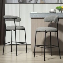 26'' Counter Height Bar Stools Teddy Fabric Cover Kitchen Island Counter Bar Stool With Black Powder Coating Base And Footrest(Grey) - 灰色 - 查看 8