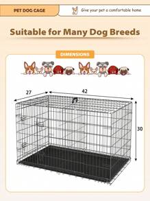 DOPINMIN Large Dog Crate, 42 Inches Double Door Pet Crate Folding Metal Wire Dog Cage Pet Dog Kennel With Divider Panel, Leak-Proof Plastic Pan, Indoor Outdoor Pet Crates For Medium And Large Breed Pet Animals - 黑色 - 查看 4