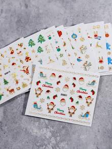 15 miếng dán móng tay Giáng sinh, 3D tự dính phản quang sáng bóng lấp lánh vàng & đỏ Giáng sinh ông già Noel người tuyết bông tuyết chuông cây nai sừng tấm miếng dán trang trí móng tay cho phụ nữ và trẻ em gái - Nhiều màu - Xem 11