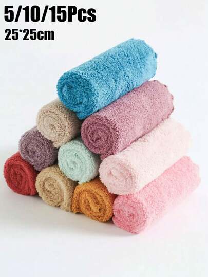 5/10/15pcs Set Simple Random Color Face Towels, Hotel-Grade Lint-Free Towels, Soft Absorbent Face Cloths, Bathroom Supplies (25*25cm/10*10in), Home Bathroom Decor, Autumn, Back To School, Beauty Salon