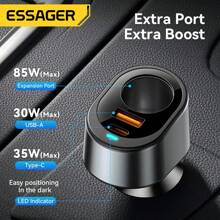 ESSAGER 85W 扩展车载充电器 30W USB 35W Type C 快速充电器 - 黑色 - 查看 3