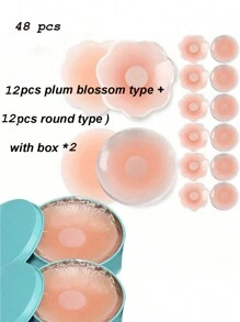 12pcs With Box, Nude Feeling, Silicone Breast Lift Tape, Anti-Slip, Strapless And Reusable Women Breast Invisibility Cover, Silicone Nipple Cover