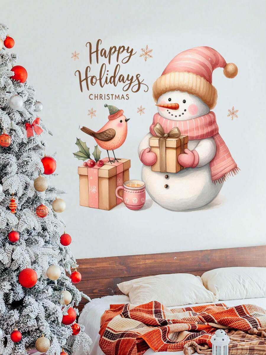Happy Christmas Cartoon Santa Snowman Reindeer Wall Stickers Glass Window Stickers PVC Wall Clings Decals Home Showcase Decoration Wall Decals